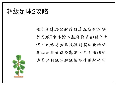 超级足球2攻略